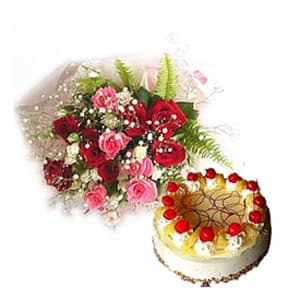 Roses with 1/2Kg Eggless Pineapple Cake